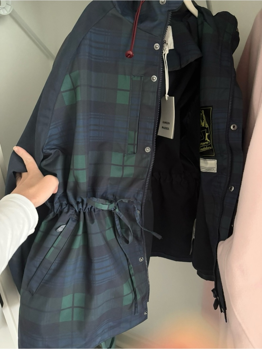 Damson Madder Liu Shower Proof Raincoat in Navy Check NWOT - Picture 2 of 3